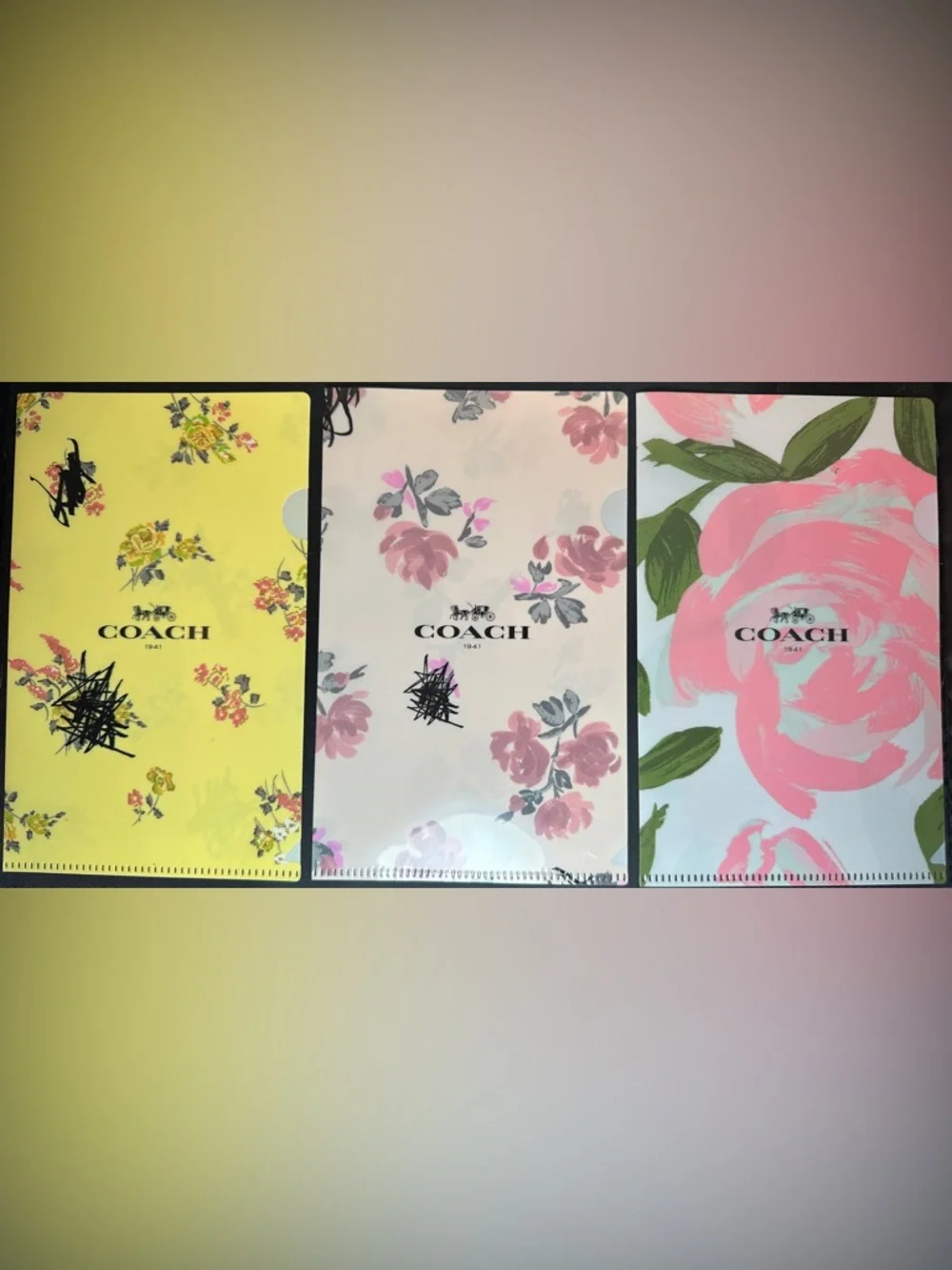 COACH Japan Exclusive Mini Clear File Folder Set (3) – Floral PVC – A5 Size EUC